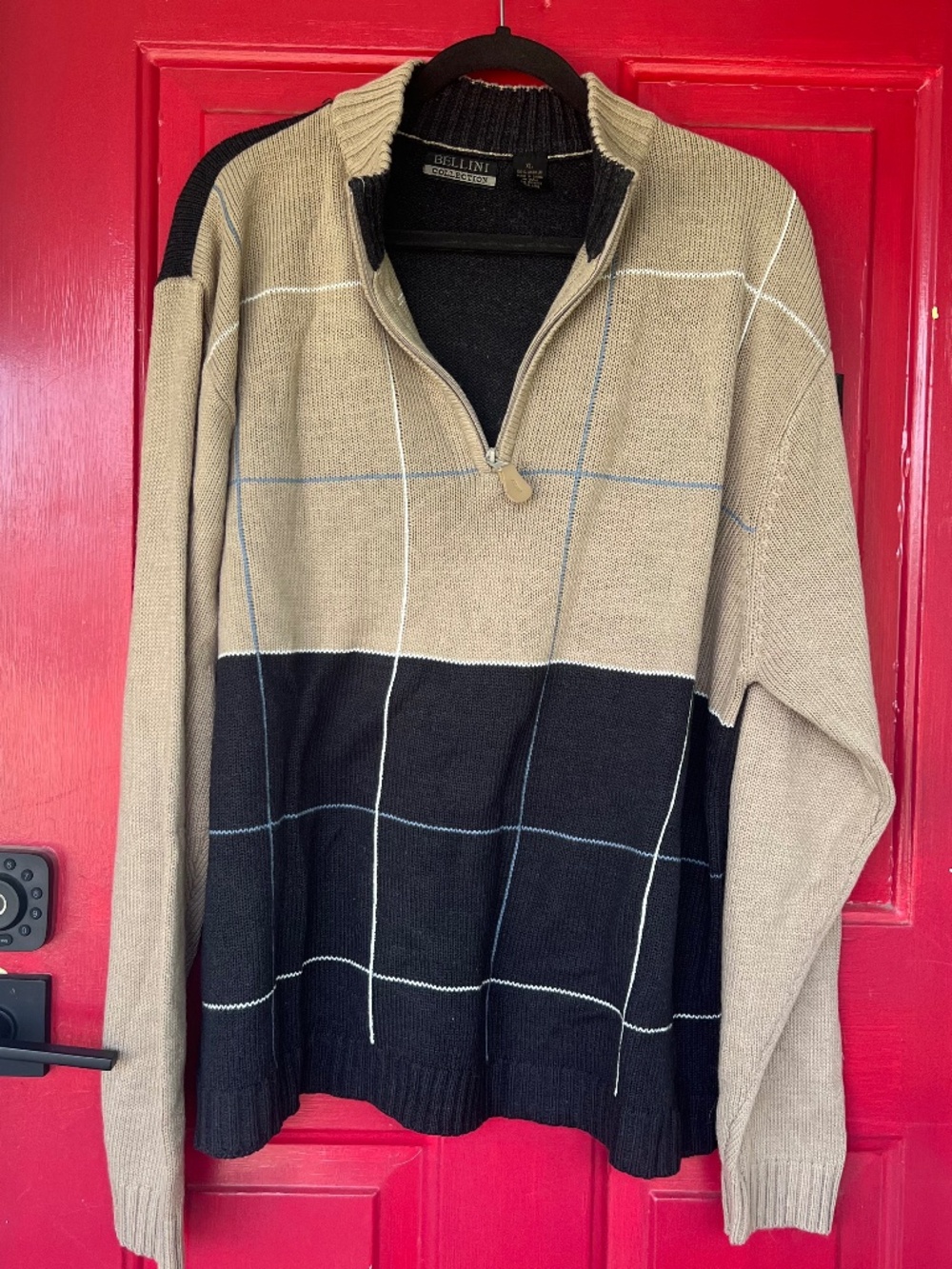 Men's Bellini Collection XL Sweater Long Sleeve Tan Quarter Zip Warm Office